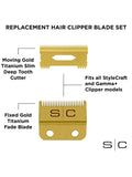 StyleCraft Clipper Fade Blade with Moving Gold Titanium Slim Deep Tooth Cutter Set