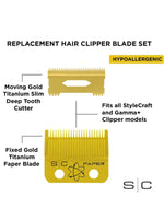 StyleCraft Fixed Gold Titanium Faper Clipper Blade with Moving Slim Deep Cutter Set